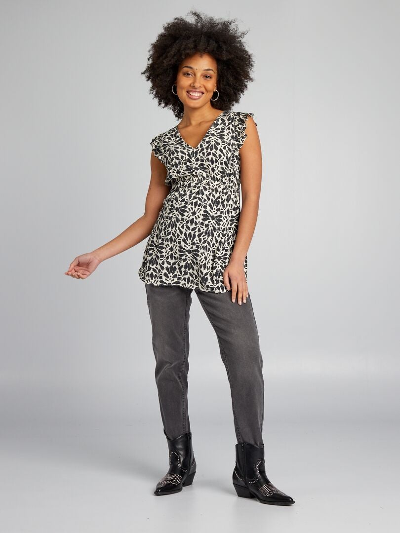 Blusa premamá con volantes - NEGRA