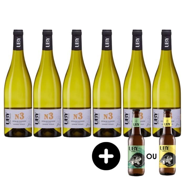 Domaine UBY N°3 Colombard-Sauvignon Blanc IGP Côtes de Gascogne 2025 - Cassa da 6 bottiglie - Una birra Uby inclusa