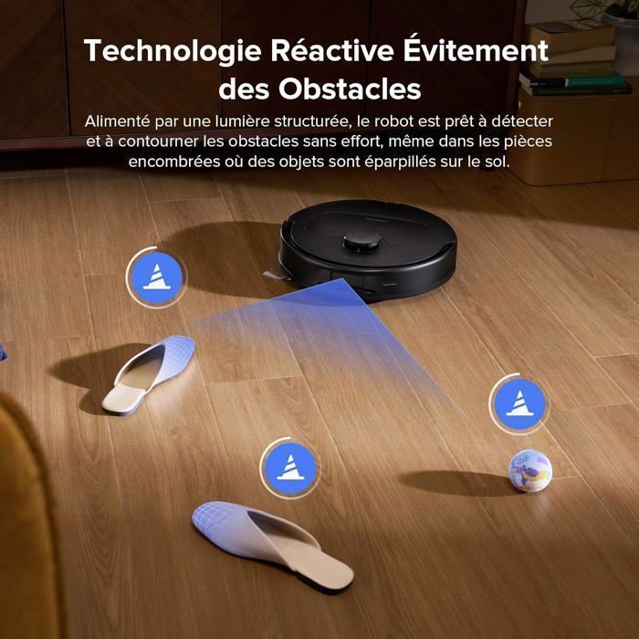 Roborock QV 35S Aspirador robô, 10000 Pa, sistema antiemaranhamento duplo, altura de elevação de 10 mm, navegação reativa e com LiDAR PreciSense, preto
