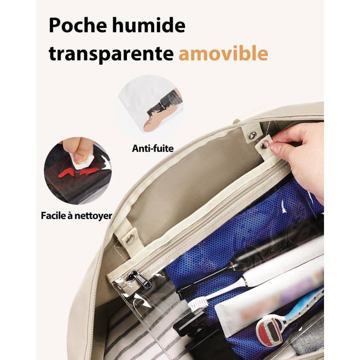 Bolsa de viaje para mujer ECOHUB - Equipaje de cabina 45x36x20 Easyjet - Bolsillo impermeable extraíble - 30L - Fin de semana - Hospital - Beige