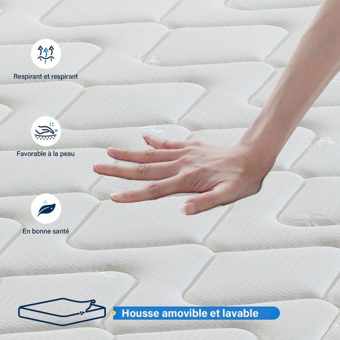 Materasso 140x190 cm, antiacaro, supporto perfetto, spessore 26 cm, memory foam, comfort rigido, 10 zone ergonomiche