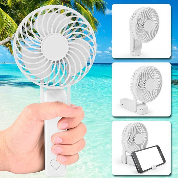 Draagbare ventilator, oplaadbaar via USB, 12 uur batterijduur, mini stille draagbare ventilator, kleine ventilator
