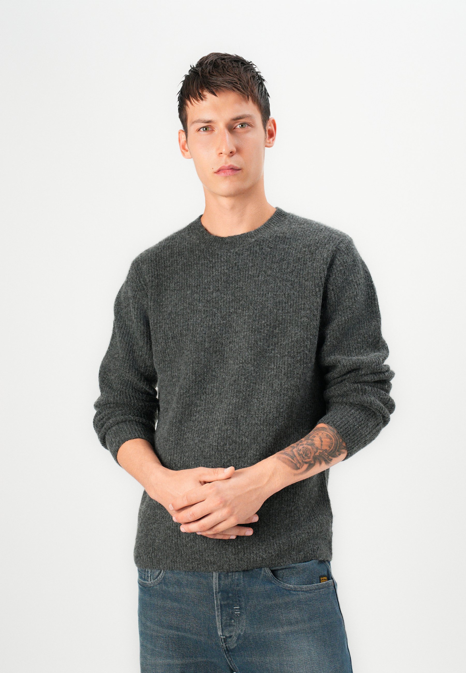 Jack & Jones PREMIUM JPRBLAELIAS CREW NECK - Trui - donkergrijs