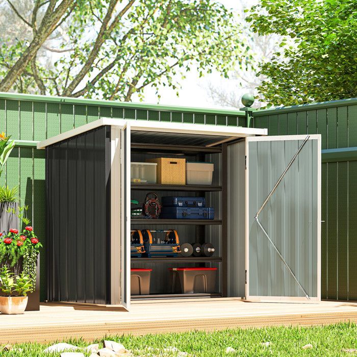 Caseta/cabaña de jardín - Outsunny - 1,09 m² para almacenamiento de herramientas, 2 puertas con cerradura - chapa de acero - 147x86x134cm - blanco y negro