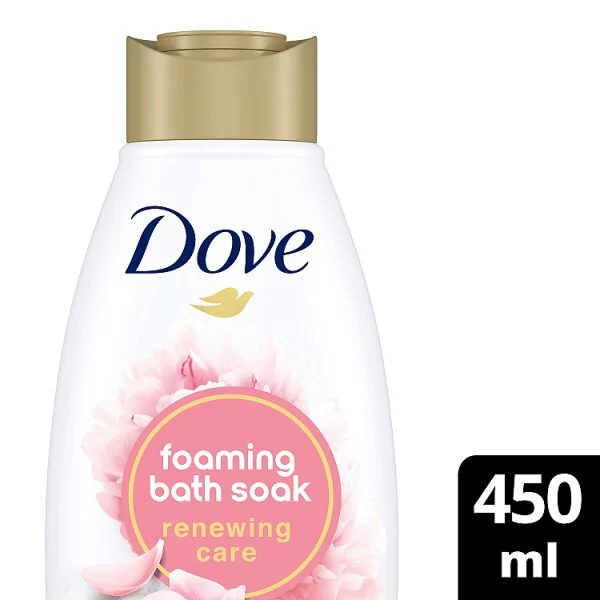 Dove Pivoňka a růže Obnovující pěnivá koupelová voda 450ml