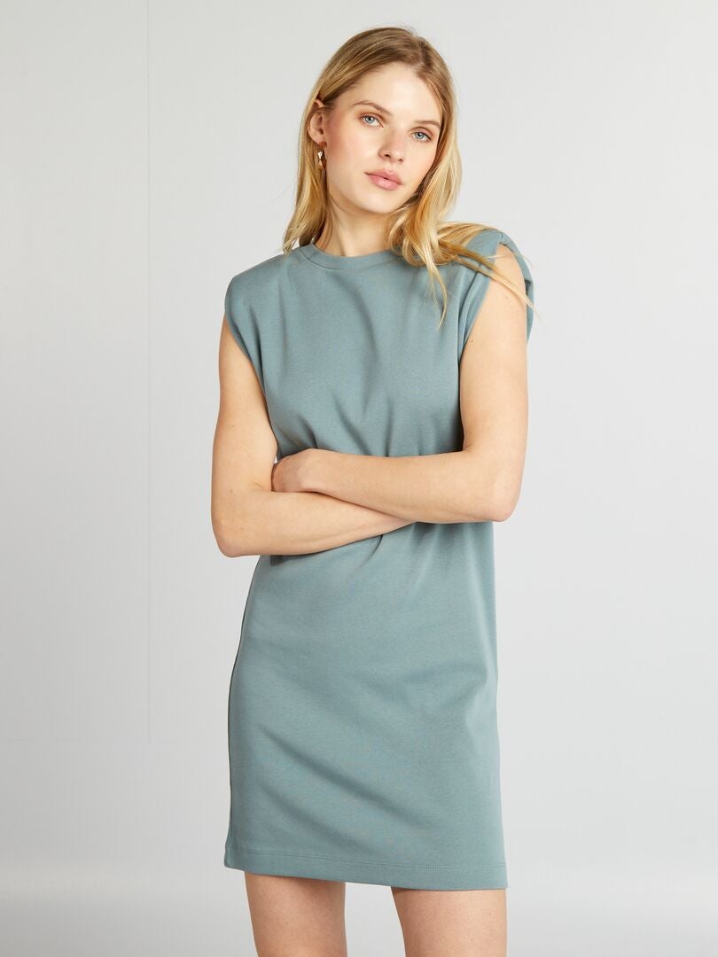 Vestido curto canelado sem mangas - AZUL