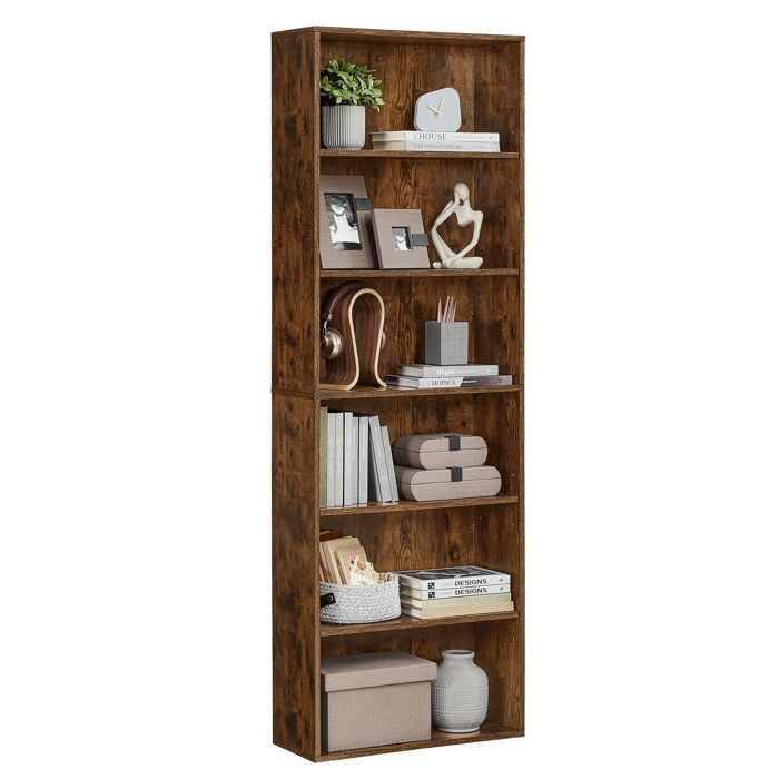 VASAGLE Boekenkast, Open 6-plankensysteem, 24 x 60 x 178,5 cm, Eetkamer, Bruin