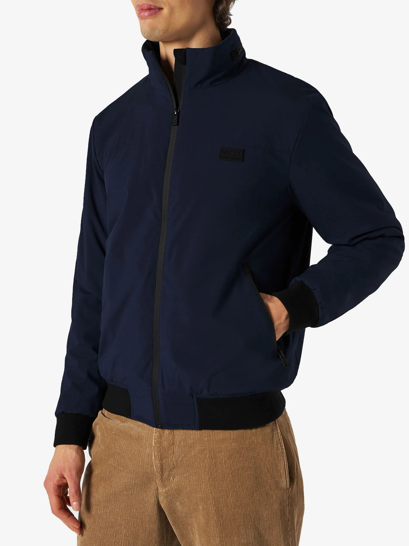 Blouson aviateur bleu pour homme avec doublure en sherpa