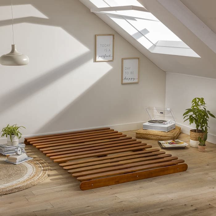 Futon frame 160x200 cm in solid hazelnut wood - Hazelnut brown - Terre de Nuit