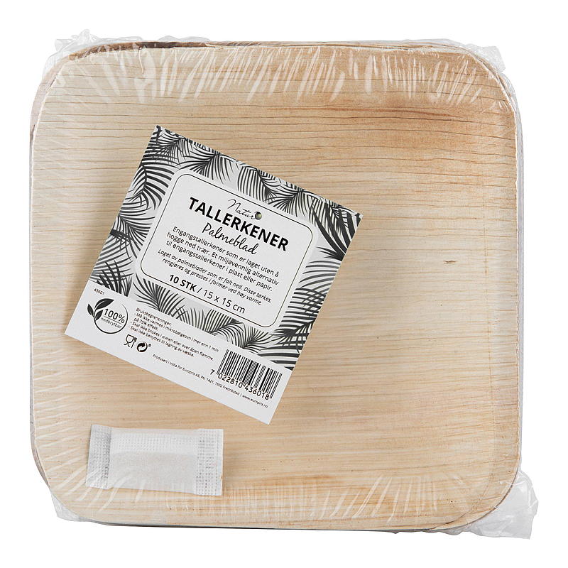 Nature Engangstallerkener 10-pakning Firkantet 25 cm, palmeblad