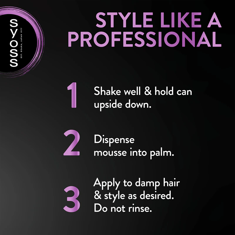 Mousse para cabelo Syoss Fullness com fixação muito forte.