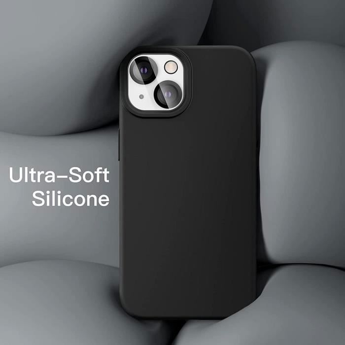 Protective case - BOOLING - for iPhone 14 - Black Silicone - Slim + 2 Screen Protectors + 2 Camera Lens Protectors