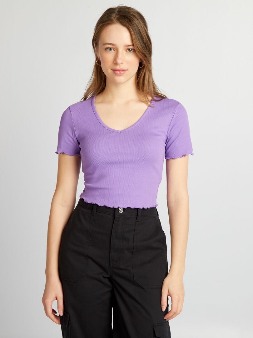 Crop-top met golvende randen - PAARS