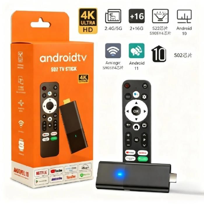 4K TV Box, Android 10 Smart TV Stick - S02 - 2G + 16G WiFi 2.4G & 5G Media Player - A4