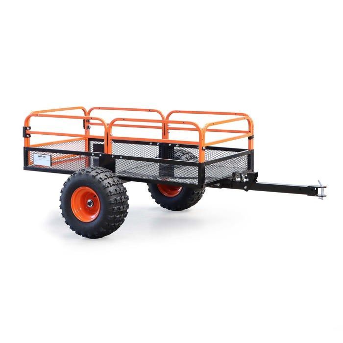 Remolque basculante Wiltec – 2159 x 1219 x 762 mm – Capacidad de 680 kg – Con rejilla y laterales desmontables – Para cortacésped autopropulsado/ATV
