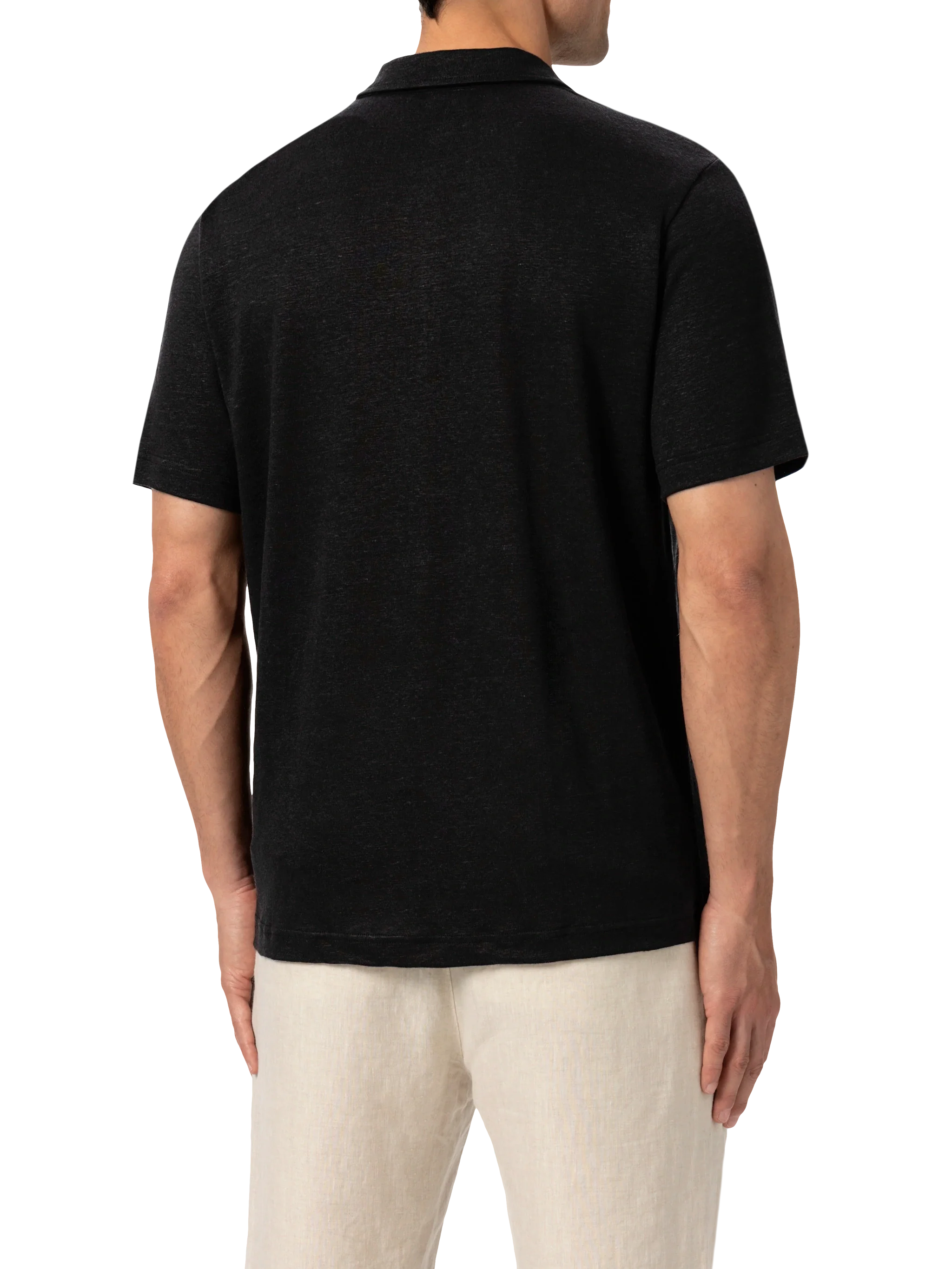 Fraser zwarte linnen poloshirt zonder knopen