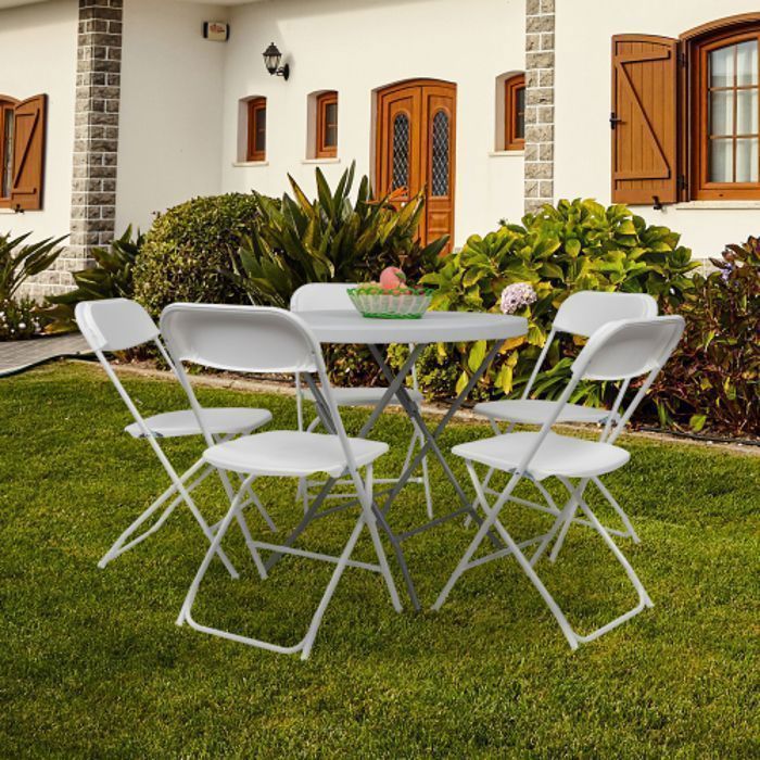 Lot de 20 chaises pliantes en plastique blanc, sièges commerciaux empilables portables intérieurs et extérieurs avec cadre en acier
