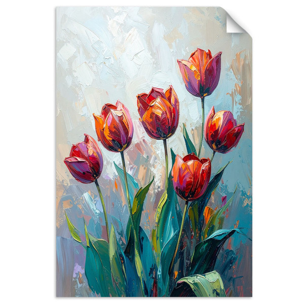 Plakat samoprzylepny Feeby Czerwone Tulipany Kwiaty jak malowany 20x30