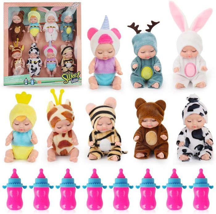 Poupée Reborn - Lot de 8 Mini Poupées - PVC Lavable - Jouets Préscolaires - Mixte - 1 à 15 mois