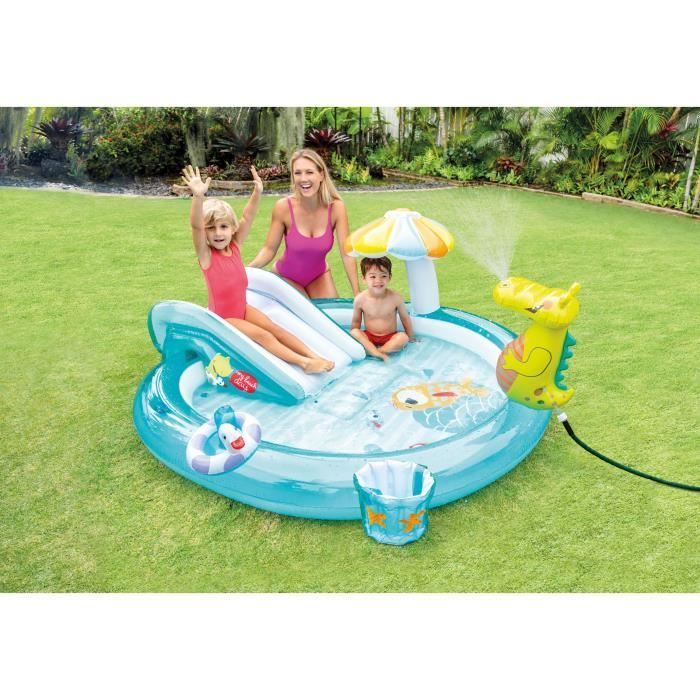 Zona de juegos hinchable - INTEX - Caimán - 160 litros - 2 años+ - 201 x 160 x 84 cm - Incluye: 1 flotador de pato y un cubo hinchable
