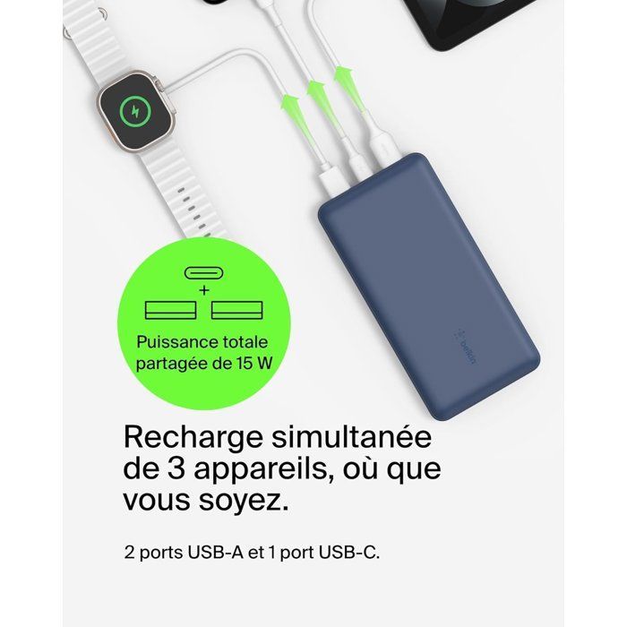 Externer Akku – BELKIN – 20.000 mAh – USB-A & USB-C – 15 W – Blau