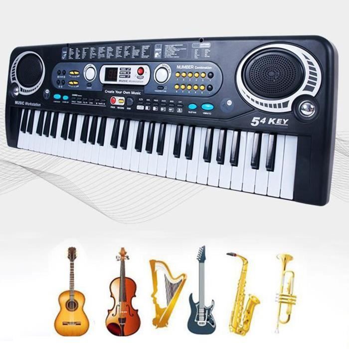 Teclado de piano com 54 teclas, função de gravação, 10 músicas, brinquedo musical educativo, cabo USB.