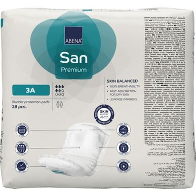 Apósitos para incontinencia Abena San Premium Invisible Leakage Protection 3A, forma anatómica, 28 unidades.
