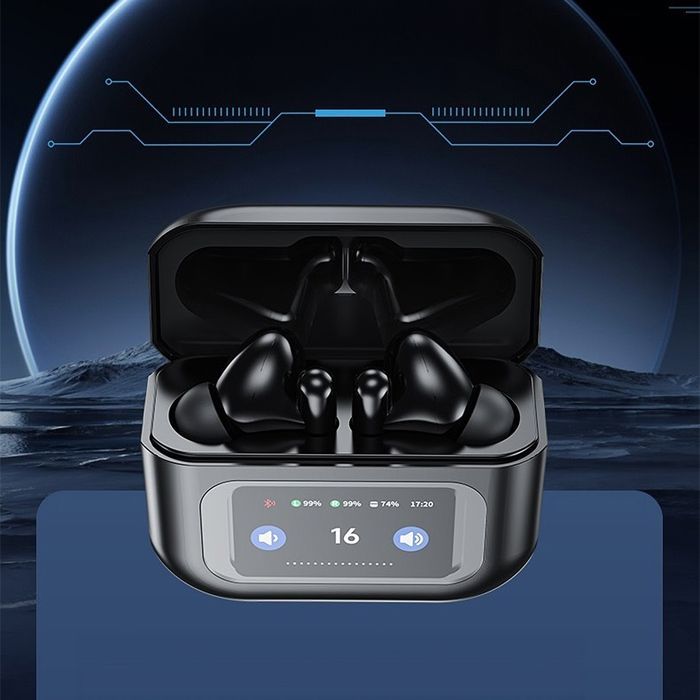 Auriculares inalámbricos DAM KW-07 TWS, Bluetooth 5.4, con cancelación activa de ruido (ANC). Estuche de carga con pantalla LED. 6,1 x 2,6 x 5,1 cm. Blanco.