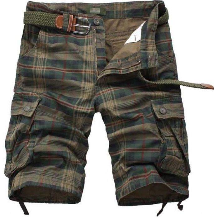 Bermuda cargo a quadri da uomo - Hugo Boutique - Verde militare - Multitasche