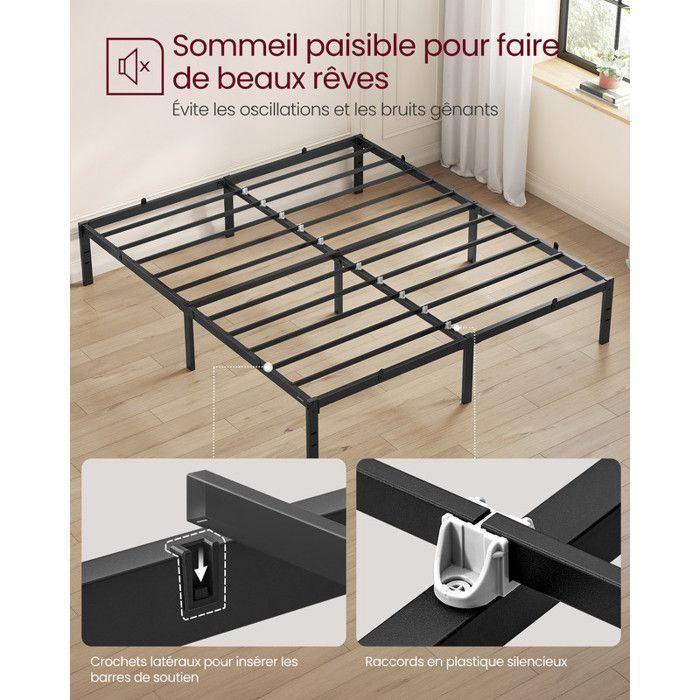 Struttura letto matrimoniale, 160 x 200 cm, telaio in metallo, vano contenitore sottostante, design moderno, facile da montare, nero opaco.
