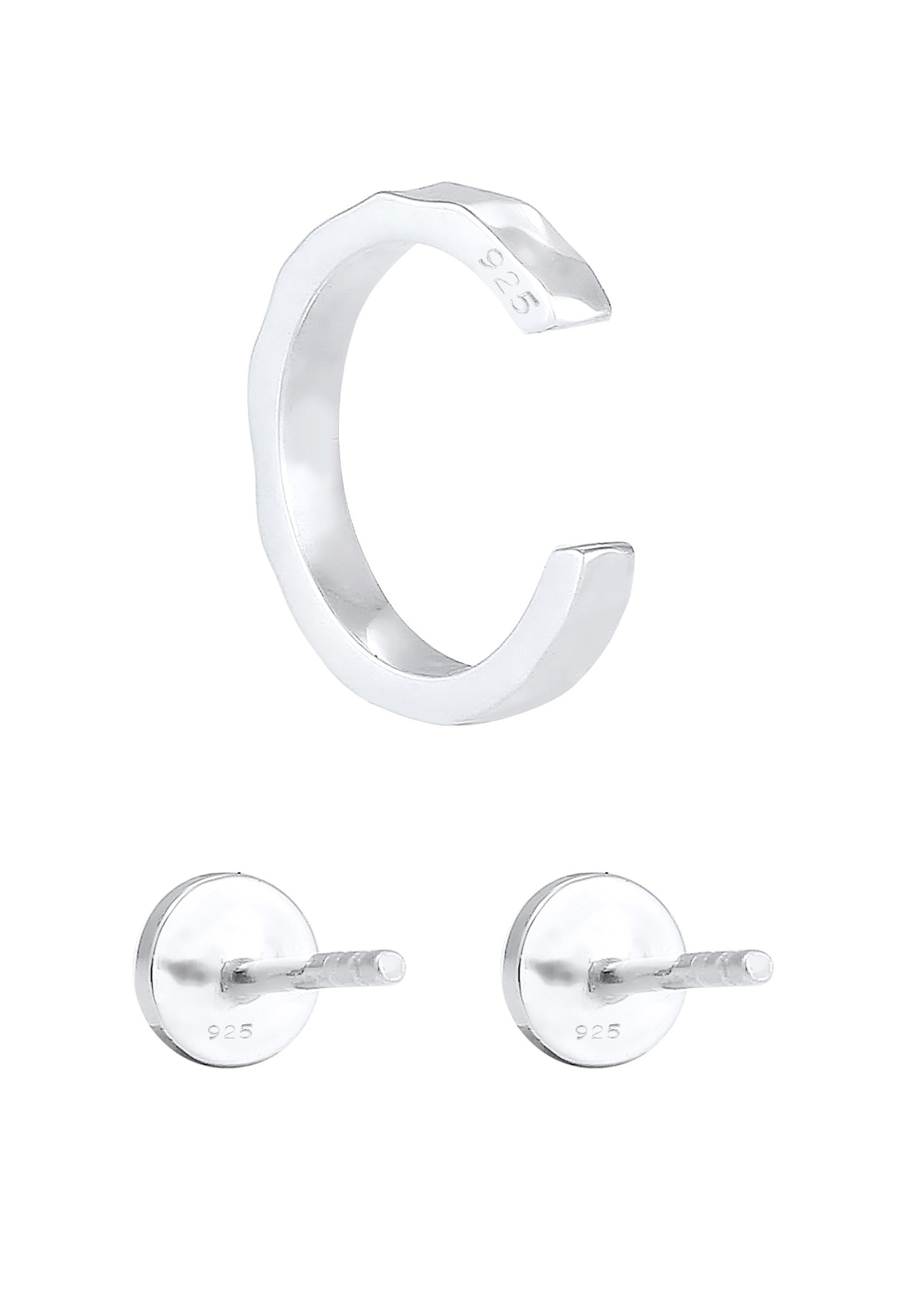 Elli Boucle d'oreille pour dames en 925/1000 argent massif martelé et plaqué or