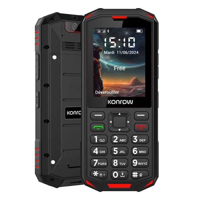 Téléphone Antichoc - KONROW - Stone Next - 2.4'' - IP68 - 4G - Double Sim - Noir