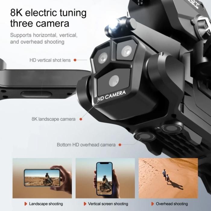 Dron 8K, triple lente, globos de agua, luces para vuelo nocturno, dos baterías, apto para principiantes, fibra de carbono