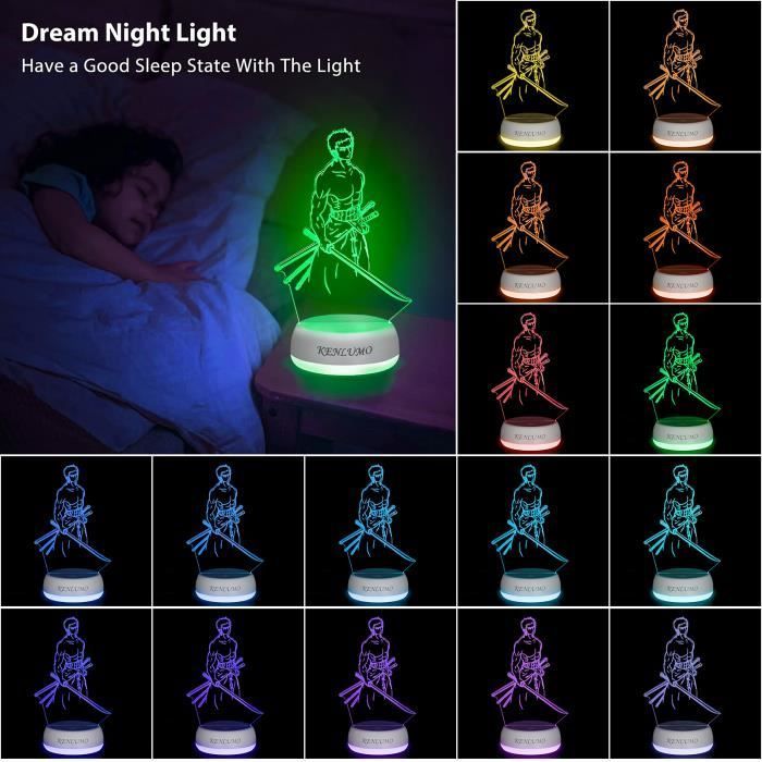 KENLUMO Lampe Roronoa Zoro Noël Enfant Cadeau One Piece Lampe de chevet télécommande Touchez pour changer de couleur decoration