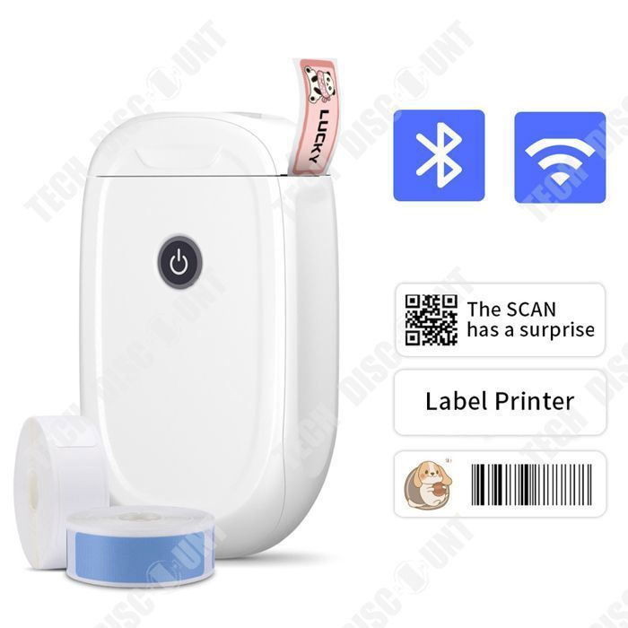 Imprimante d'étiquettes - TECH DISCOUNT - Mini imprimante portable - Bluetooth - 1500mAh - Thermique directe