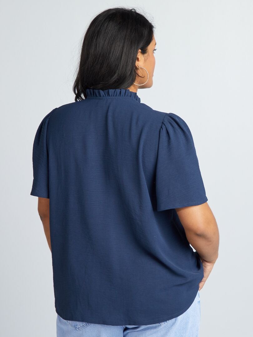 Zachte blouse met ruches - ZWART