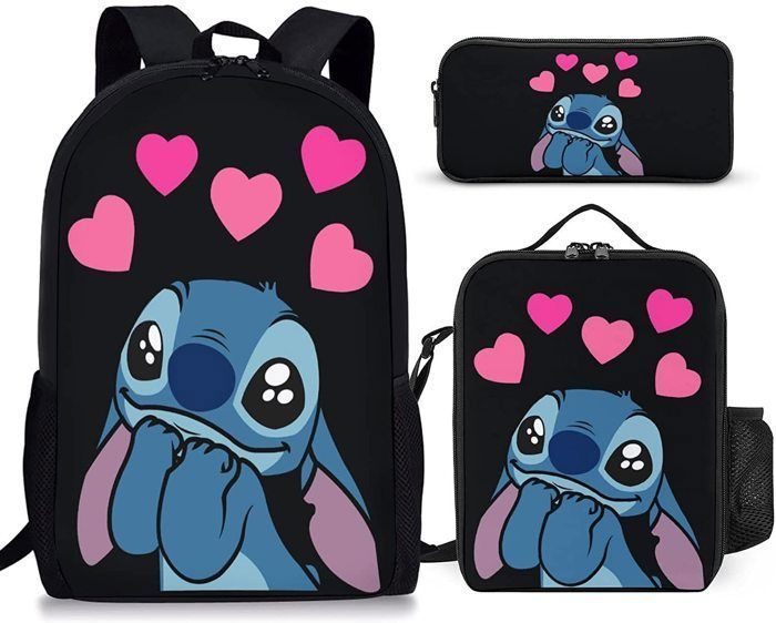 Conjunto de 3 bolsos infantiles: estuche, mochila y bandolera para el colegio. Prácticos y elegantes, color negro, talla única.