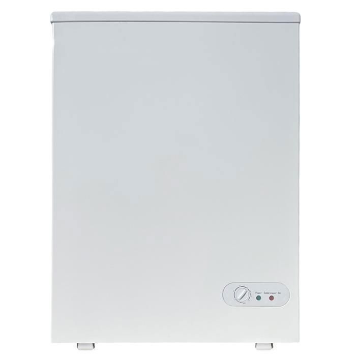 Congélateur coffre vitré 97L - vitre plate coulissante - -18°C - panier inclus - roulettes - blanc
