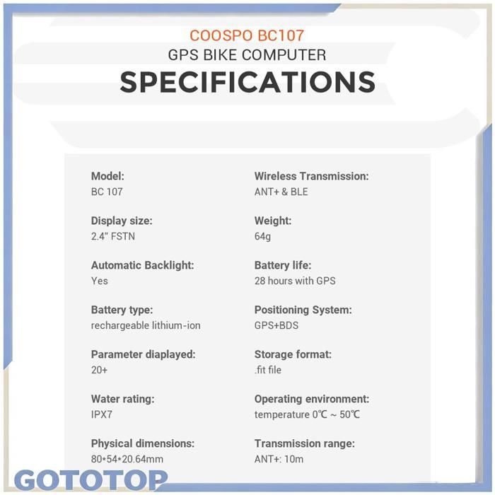 GOTOTOP Ciclocomputador Coospo, Ciclocomputador GPS inalámbrico Coospo, Velocímetro y Medidor de actividad, Decoración naranja