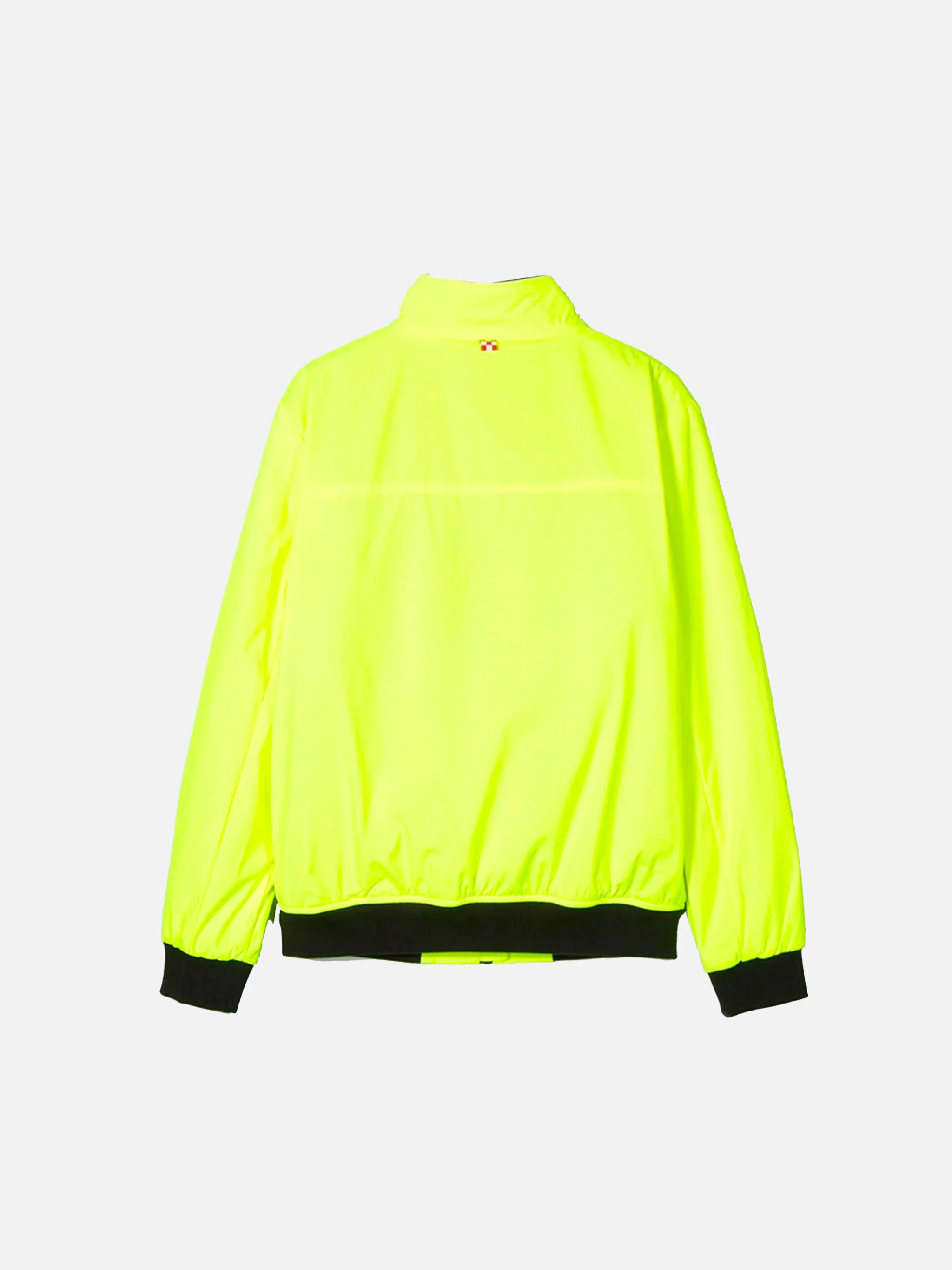 Chaqueta bomber infantil de color amarillo fluorescente con forro de piel.