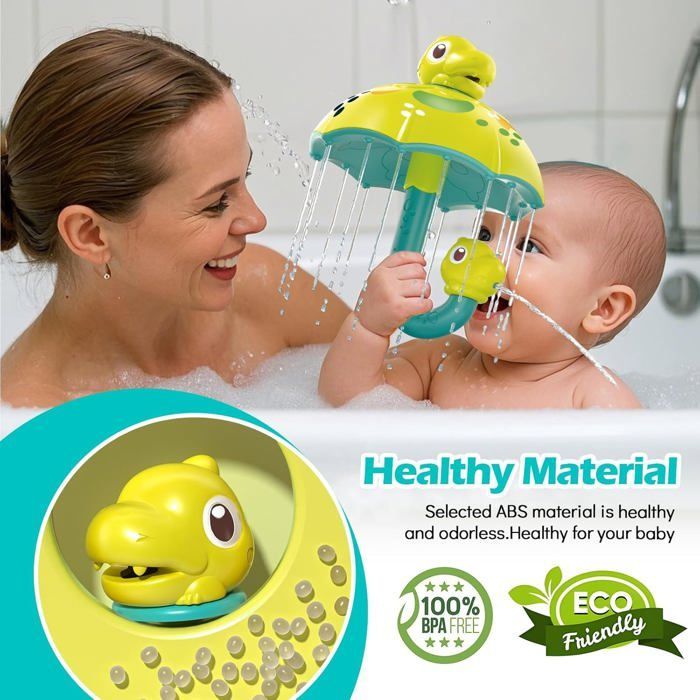 Juguete de baño para bebés, juguete de baño con forma de dinosaurio con efecto cascada y rociador de agua, juguete de baño para niños de 1 año en adelante.