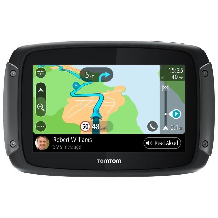 TomTom Rider 500: GPS para motocicleta de 4,3 pulgadas, mapas de 49 países europeos, Wi-Fi integrado, lectura de mensajes.