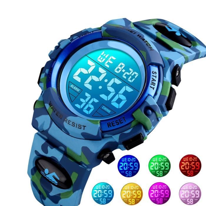 SHARPHY Montre Enfant Garcon de Marque Sport etanche numerique LED watch militaire 2021 bracelet bleu , Cadeau pour enfants