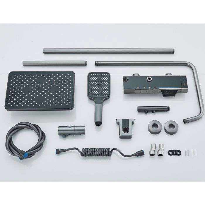 Columna de ducha LED, conjunto de ducha de acero inoxidable con cabezal de ducha gris de 4 funciones.