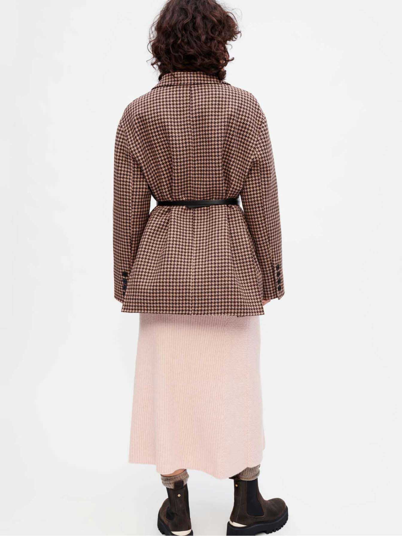 Oversized jas met pied-de-pouleprint - bruin