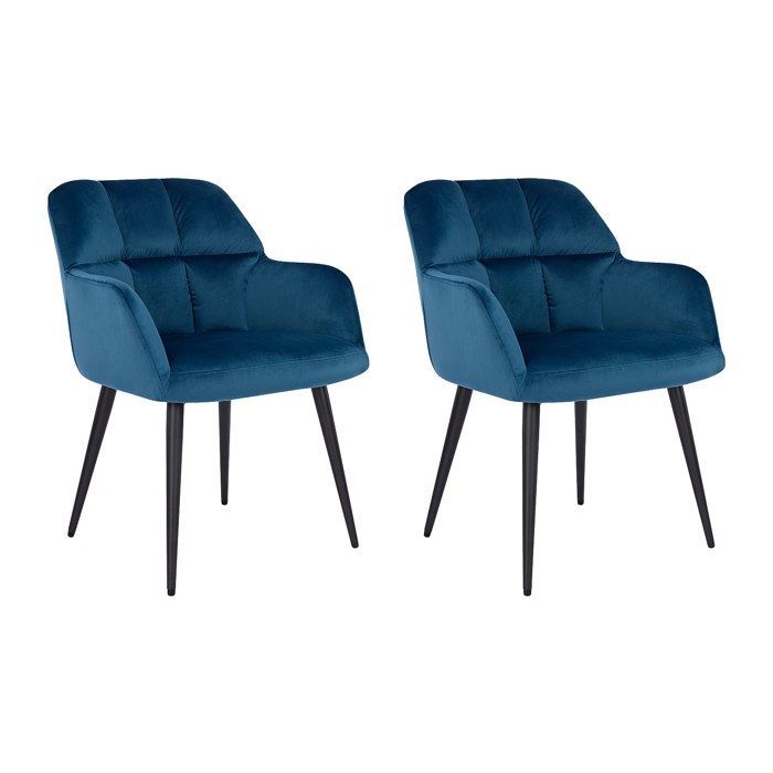 2er-Set Stühle mit Armlehnen – Samt und Metall – Blau – PEGA