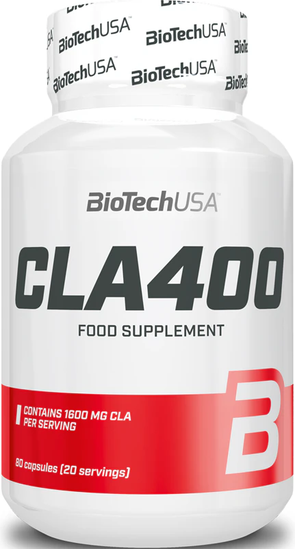 Cápsulas de suplemento alimentar CLA 400 da BioTechUSA para atletas.