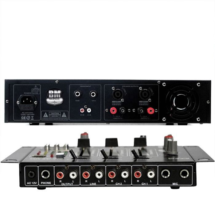 IBIZA SOUND DISCO12B PA System Package: 2 x 1200W Speakers + 3000W PRO DJ Amplifier + DJ21 USB Mixer + Complete Cabling