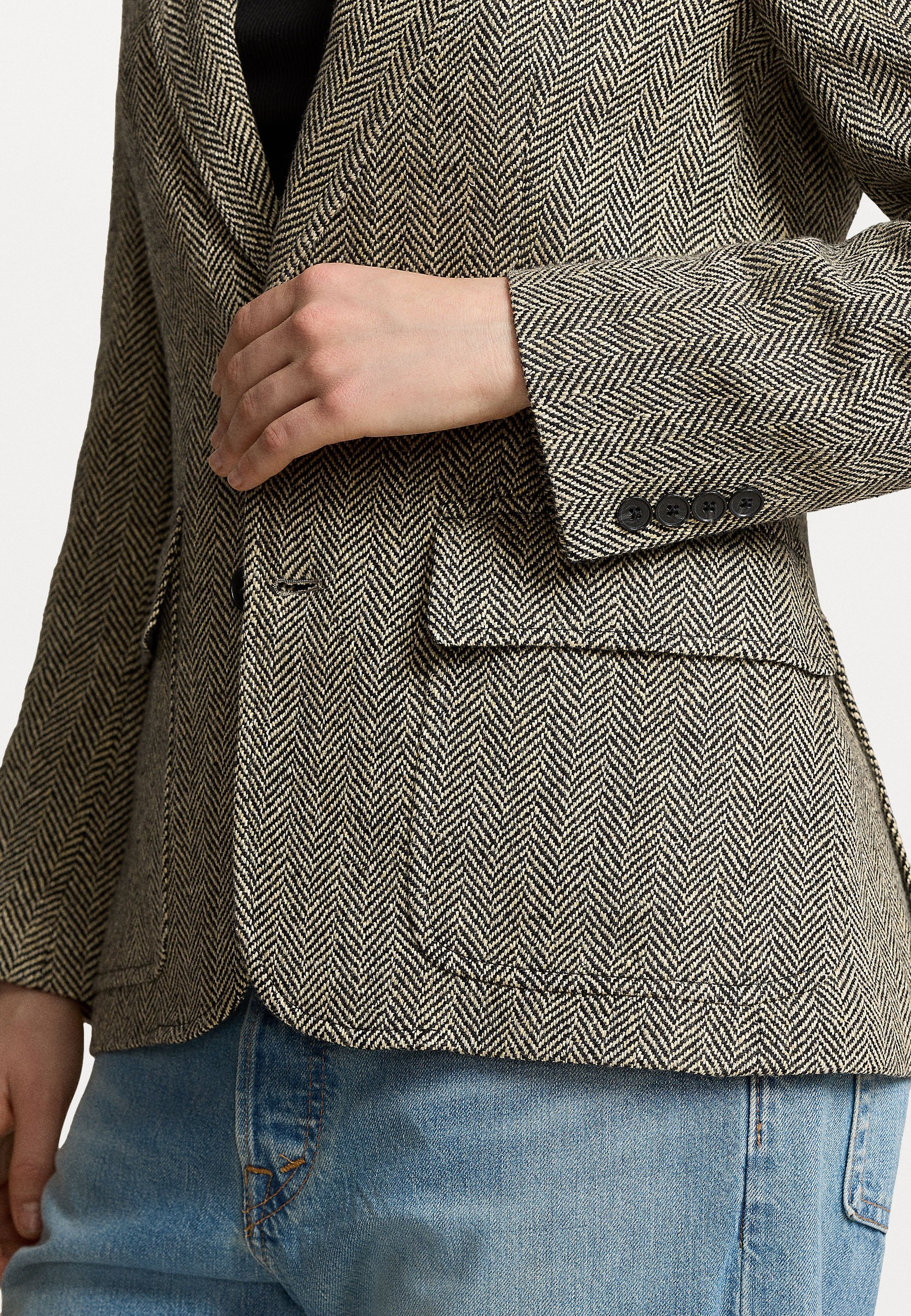 Polo Ralph Lauren BLAZER VAN LINNENMIX MET VISGRAATPROFIEL - Blazer - zwart/crème