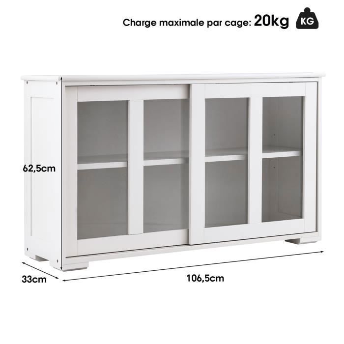 GIANTEX Buffet de Cuisine avec 2 Portes Coulissantes en Verre Trempé+ Étagère Réglable,Vaisselier/Meuble de Rangement Cuisine,Beige